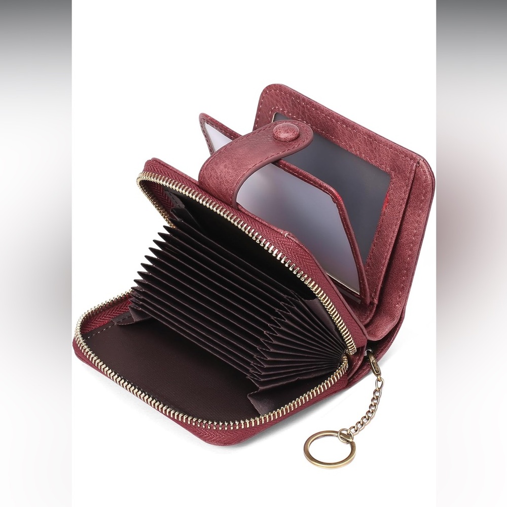 Burgundy Leather Key Card Holder with Gold Zipper